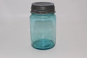 Tarro de conservas vintage Ball Perfect Mason #3 azul/verde de vidrio con tapa - Imagen 1 de 7