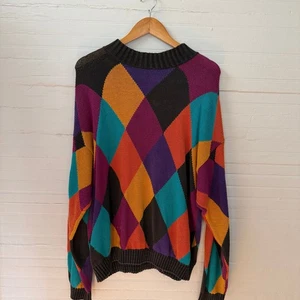 Suéter De Colección Años 90 I.O.U Multicolor Tejido Cable Grande - Imagen 1 de 7