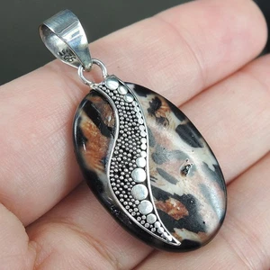 925 Sterling Silver Oval Leopard Print Resin Pendant Jewelry LPP-02 (Imperfect) - Picture 1 of 6