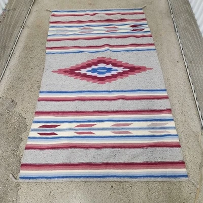 Vintage Handwoven Southwestern Area Rug – 4x6 Tribal Diamond Design flatweave - Image 1 of 4