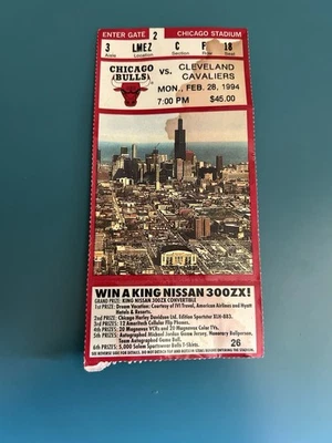 Chicago Stadium Last Year 2/28/1994 Game Ticket Stub Bulls Vs Cleveland Cavs NBA - Image 1 of 4