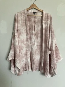 Blusa Kimono Sim & Sam S/M Frente Abierto Rosa Tie Dye Hecha en India 100% Rayón - Imagen 1 de 8