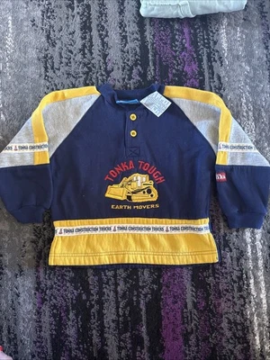 Vtg 1999 Tonka Embroidered Blue Yellow Long Sleeve Sweatshirt Boys 4t Excavator - Image 1 of 4