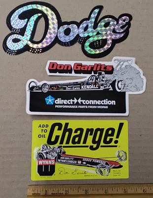Don Garlits 1960s 1970s 80s De colección Drag Racing Calcomanía Pegatinas Dodge Powered Lote x3 Foto 1 de 3