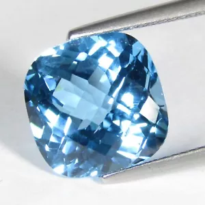 Cuscino topazio blu svizzero bambino naturale favoloso 9,22 ct taglio a scacchi gemma Brasile - Foto 1 di 3