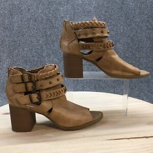 Sugar Boots Womens 8.5 Riverdale Studded Ankle Booties Heels Zipper Buckle Brown