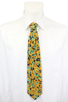 Enrico Coveri 纯丝绸领带男式 57 1/2X3 7/8 英寸绑定花卉经典正式 — 第 1/4 张图片