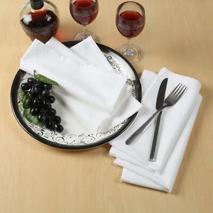 Table Napkins White Cotton Linen Blend Mitered Corners Dinner 12 Pack - Picture 1 of 7