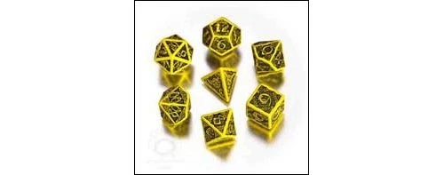 Q-WORKSHOP CELTIC 3-D YELLOW W/ BLACK DICE SET DnD rpg - Image 1 of 1