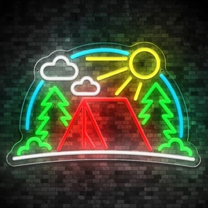 16" TENT CAMPING WITH TREES NEON SIGN USB POWERED - Picture 1 of 2