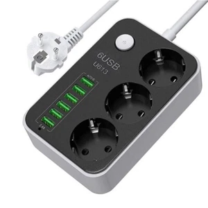 A66C 3 Compartiment Prise Multiple Bloc Multiprises de Table +6x Chargeur USB - Photo 1 sur 14