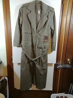 ¡Juntos! Abrigo plumero/trinchera de algodón con ribete de cuero verde para mujer, talla 6, #2988 Foto 1 de 4