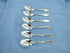 A VINTAGE SET OF 6 STERLING SILVER FIDDLE THREAD DESSERT SPOONS. SHEFFIELD 1998. - Picture 1 of 10