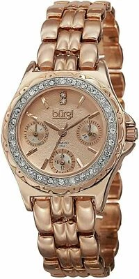 NUEVO Reloj Burgi BUR117RG Para Mujer Diamante Esfera Guilloche Día/Fecha GMT Oro Rosa Foto 1 de 4