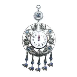 Turkish Blue Evil Eye Sunflower Elephant Wall Clock Hanging Pendant Amulet Charm - Picture 1 of 3