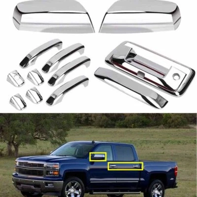 For Chevy Silverado 1500 14-19Door Handle+Mirror+Tailgate Cover+Cam Hole Chrome# - Image 1 of 4