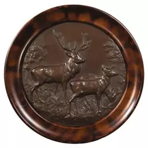 Plaque MOUNTAIN Lodge Deer Mates Doe Stag Resin Hand-Painted Carved Hand-Cast - Picture 1 of 1