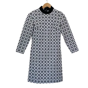 Vintage 60s Kay Windsor Mod Long Sleeve Black & White Shift Dress - Picture 1 of 6
