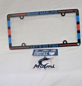 MIAMI MARLINS PLASTIC LICENSE PLATE FRAME AND DIE CUT 4" FISH ORANGE BLUE DECAL - Picture 1 of 1