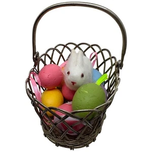 Easter Basket Silver Wire Woven Eggs Bunny Spring Decor Table Centerpiece Small - Picture 1 of 18
