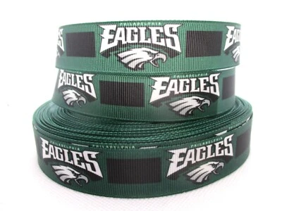 Philadelphia Eagles Football 7/8" Grosgrain Ribbon YOUR CHOICE 5/10 Yards (NFL) - Image 1 of 3