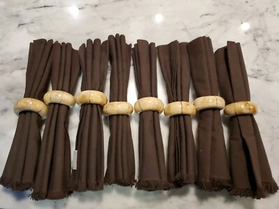 8 servilletas de algodón marrón West Elm con anillos de servilleta aspecto bambú marfil nuevas sin etiquetas Foto 1 de 4