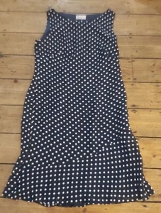 VINTAGE BETTY BARCLAY NAVY & WHITE POLKA DOT SLEEVELESS MIDI DRESS SIZE L - Picture 1 of 5