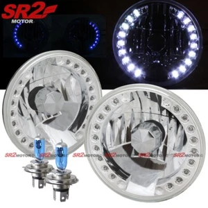 Faros universales redondos blancos LED DRL cromados de 7" pulgadas de vidrio con señal azul - Imagen 1 de 2