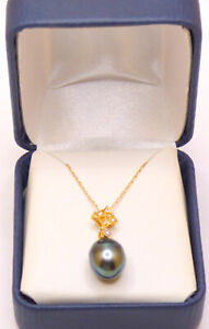 💥 NIB 14k Yellow Gold Chain Necklace With Tahitian Pearl Pendant 2.2g