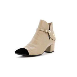 Chanel Women's Logo Cap Toe Short Ankle Boots Leather with Velvet - Picture 1 of 6