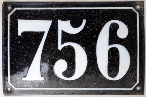 Large old black French house number 756 door gate plate plaque enamel metal sign Cover