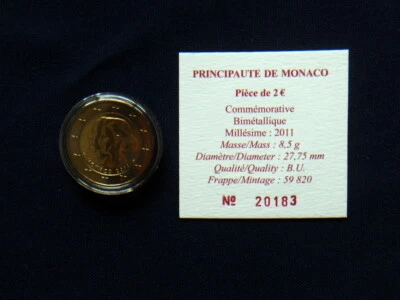 2011 MONACO rare bimetallic coin UNC PROOF 2 euro Wedding Albert in official box - Image 1 of 4