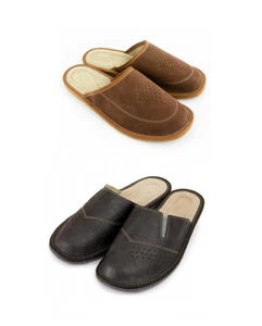 HOMBRE Zapatillas Zapatos Hogar Sandalias CUERO NATURAL CHANCLAS - Imagen 1 de 14