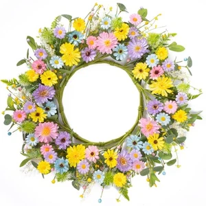 24" Front Door Wreath for Spring Summer Floral Seasonal Wreath with Colorful ... - Picture 1 of 7