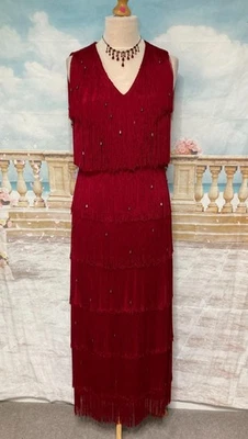 Gatsby Dress 14 Phase Eight Red Fringe Bead Flapper Evening Peaky Blinder Tassel - Image 1 of 4