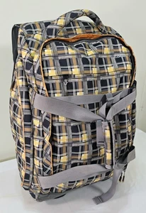 LL Bean Rolling Canvas Soft Sided Luggage Duffel Bag Black Yellow Plaid 22" X16” - Picture 1 of 17