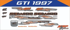 SEADOO GTI 1997 Graphics / Decal / Sticker Kit Grey 7 Orange Custom - Picture 1 of 2