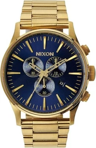 OROLOGIO CRONOGRAFO NIXON uomo THE SENTRY A386-1922 oro/blu Sunray 42 mm - Foto 1 di 9