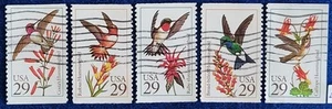 US Stamps 1992 Hummingbirds 29 cent Lot of 5 Different Off Paper Used 2642-2646 - Picture 1 of 1