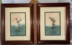 Pair of Framed D. Nichols Golfer Watercolor 14 X 11 Prints READ - Picture 1 of 5