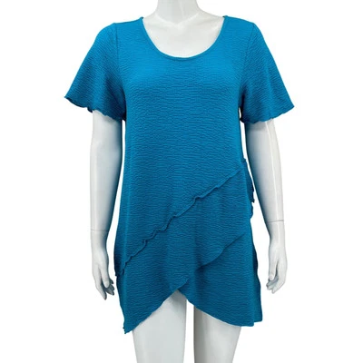 Túnica Soft Surroundings Top Feminina XS Azul Pequena Babado Enrugado Elástico Boho - Imagem 1 de 4