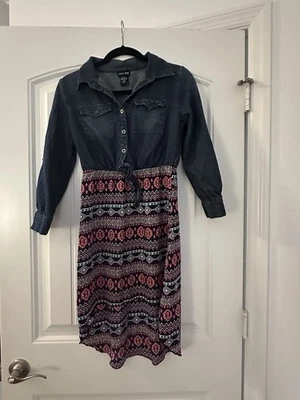 Девочек длинным рукавом джинсовой ткани платье Sz 12 цветной узор - Изображение 1 из 3