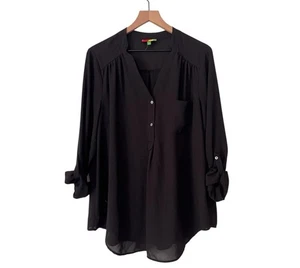 ModCloth Fervour Pam Breeze-ly Roll Tab Sleeve Tunic Black Blouse Size XL - Picture 1 of 7