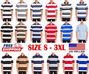 Mens Striped Pique Short Sleeve Polo Shirt Regular USA Size S-3XL - Picture 1 of 97