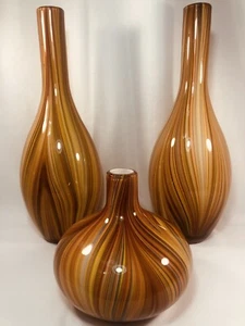 TRIO SET VINTAGE Kunst Glas Nadelstreifen MURANO VASEN VENINI Stil - Bild 1 von 12