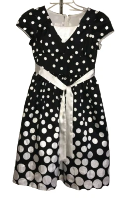 BONNIE JEAN SZ 6X FANCY TAFFETA DRESS BLACK wWHITE POLKA DOTS TULLE PETTICOAT  - Image 1 of 4