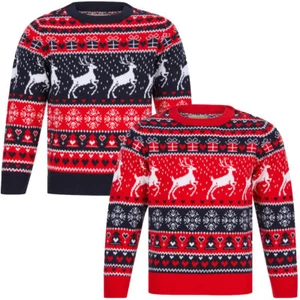 Kids Girls Christmas Jumper Snow Reindeer Nordic Fairisle Xmas Sweater Novelty - Picture 1 of 7
