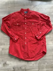 Polo Ralph Lauren peto camiseta de trabajo abotonada roja lisa grande 100 % algodón grueso - Imagen 1 de 7