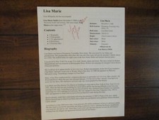 LISA  MARIE(Smith) ("Vampira/Ed  Wood/Exposure") Signed 2 Page 7 X 10 Bio Sheets