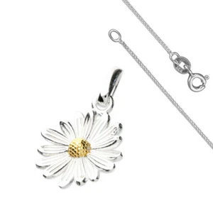 Collar colgante de plata de ley 925 chapado en oro margarita nacimiento flor abril - Imagen 1 de 1